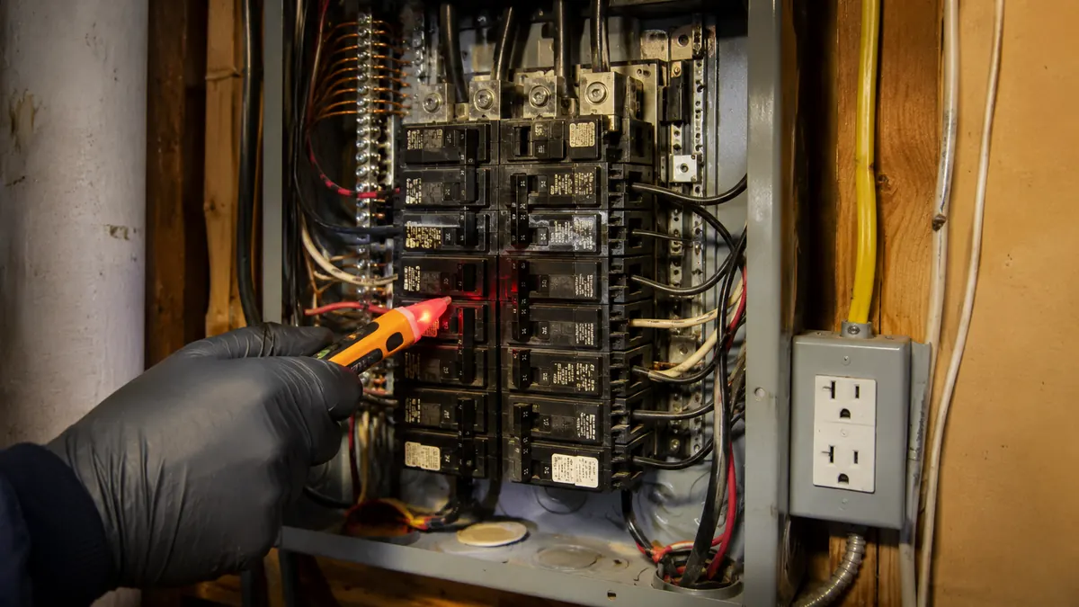 Electrical service panel with double-tapped breaker hazard