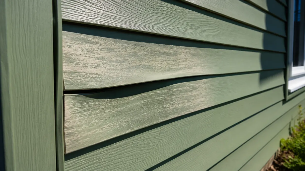 Vinyl siding panel showing sun fade and bowing