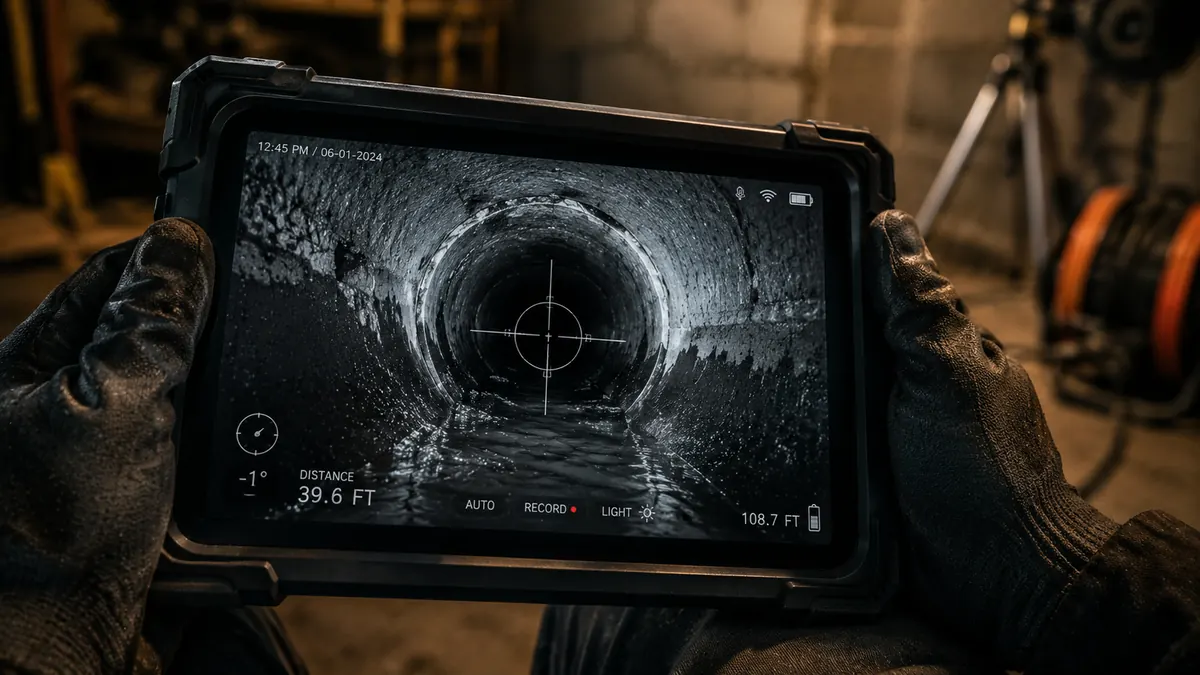 A representative sewer-pipe interior camera frame