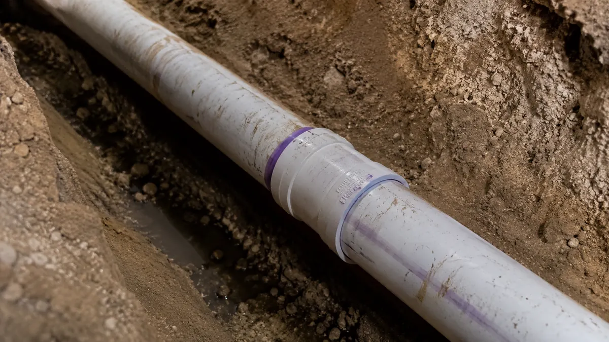 Modern PVC SDR-35 sewer pipe interior, clean and smooth
