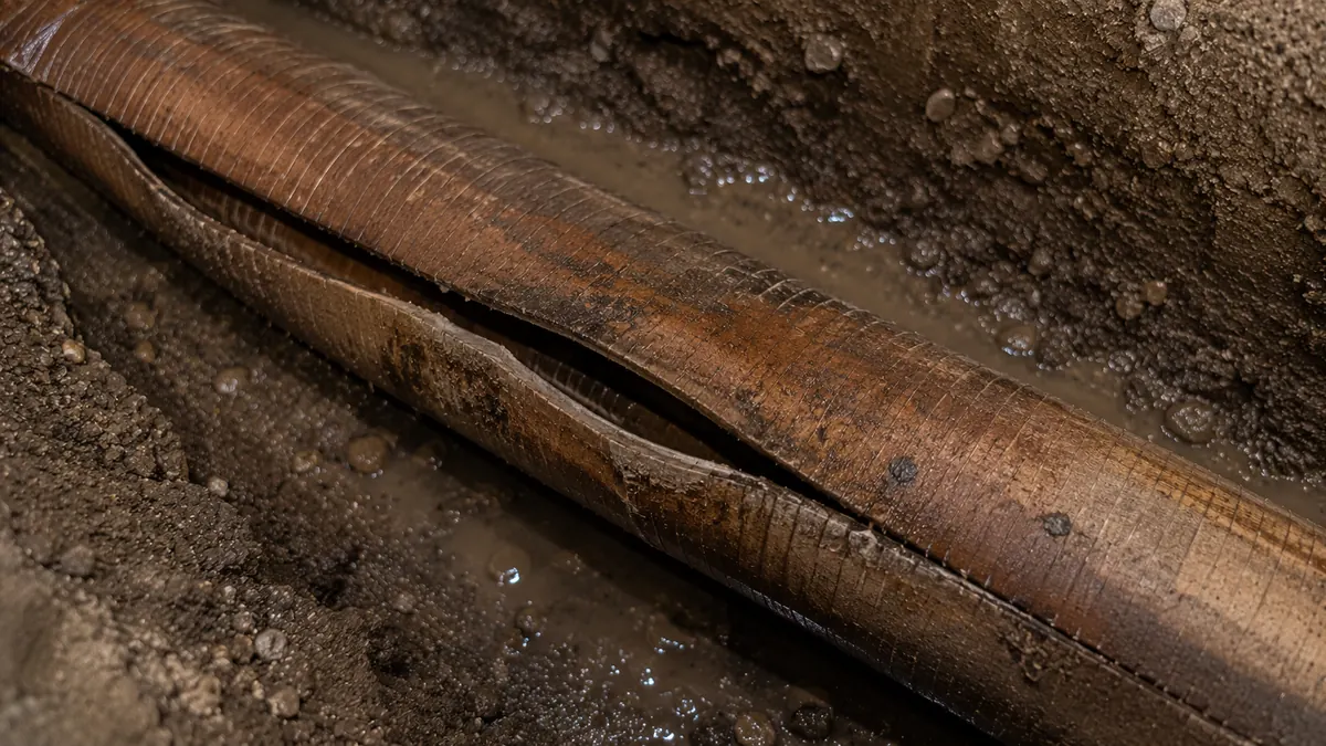 Orangeburg bituminized-fiber sewer pipe deforming and delaminating