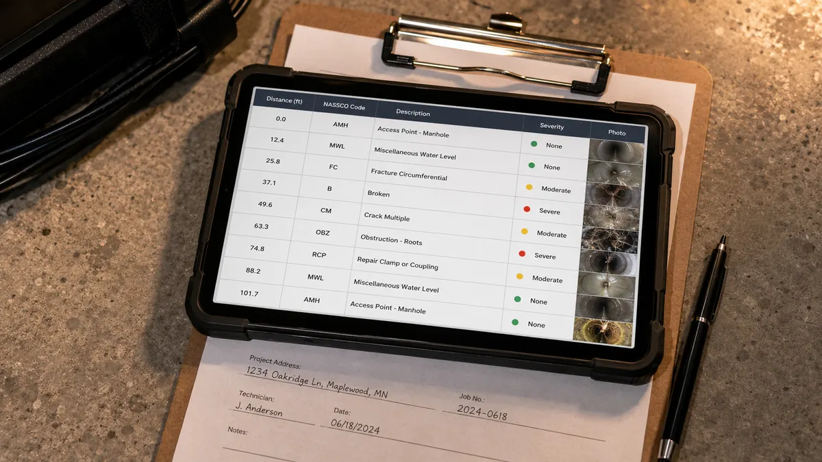 Inspector's rugged tablet showing real-time defect log spreadsheet