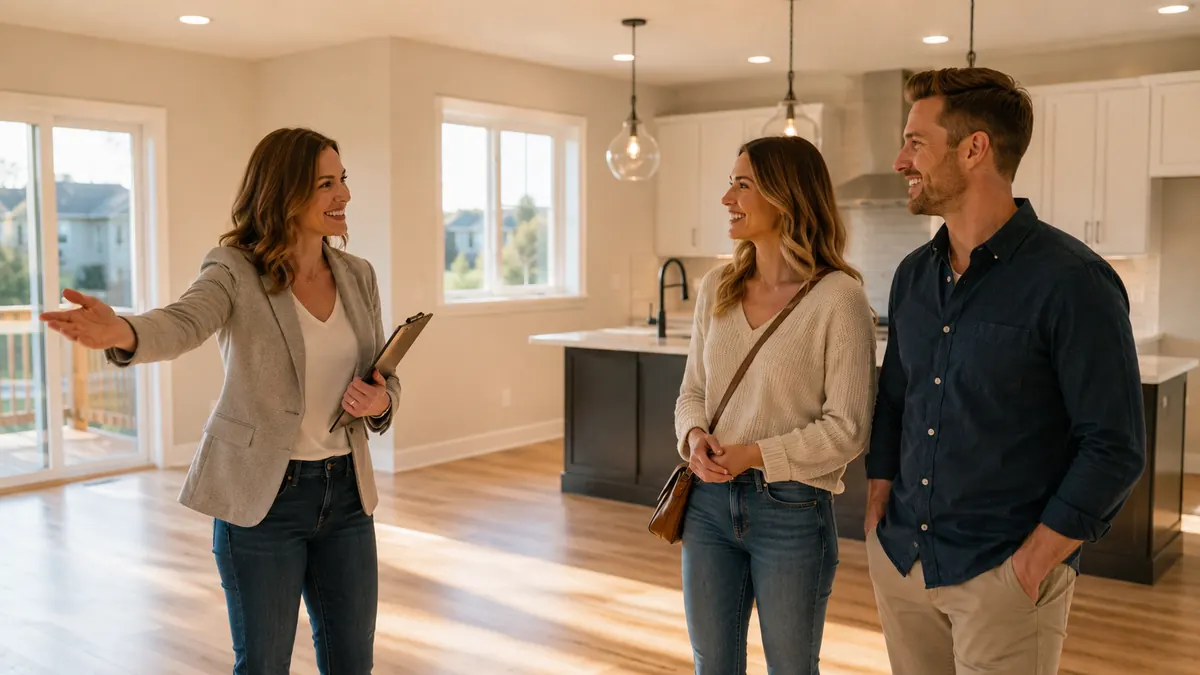 A real-estate agent touring a young Minnesota couple through a home for sale