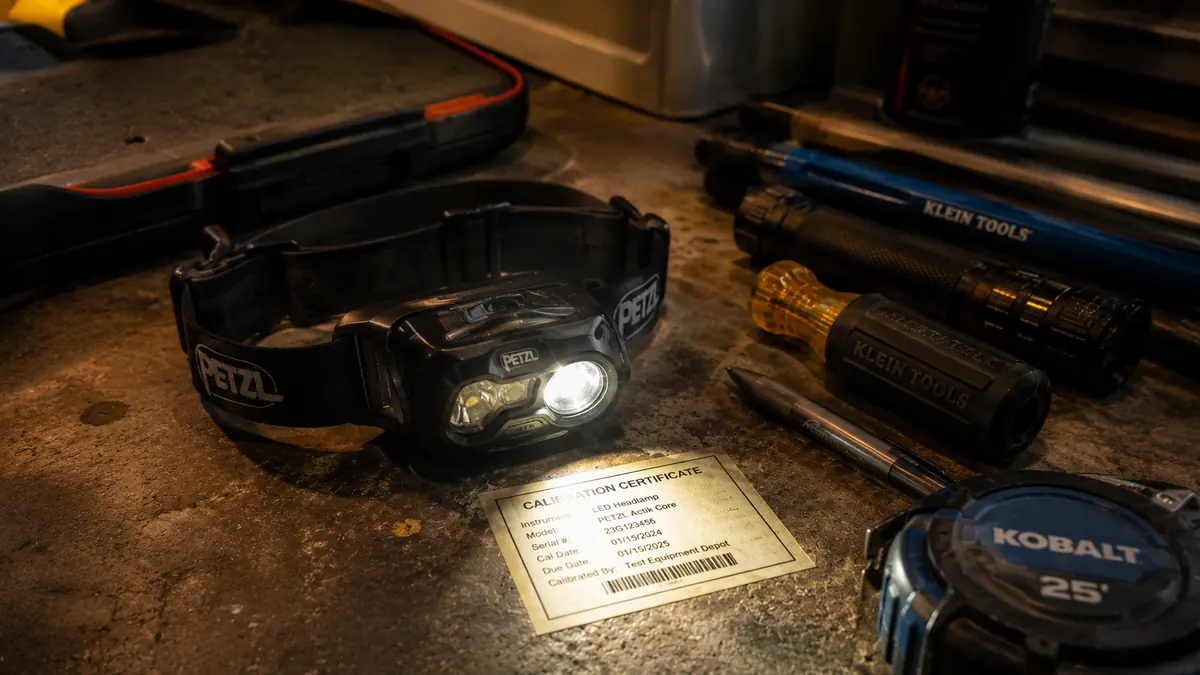 Calibrated radon monitor and other inspection equipment on a workbench